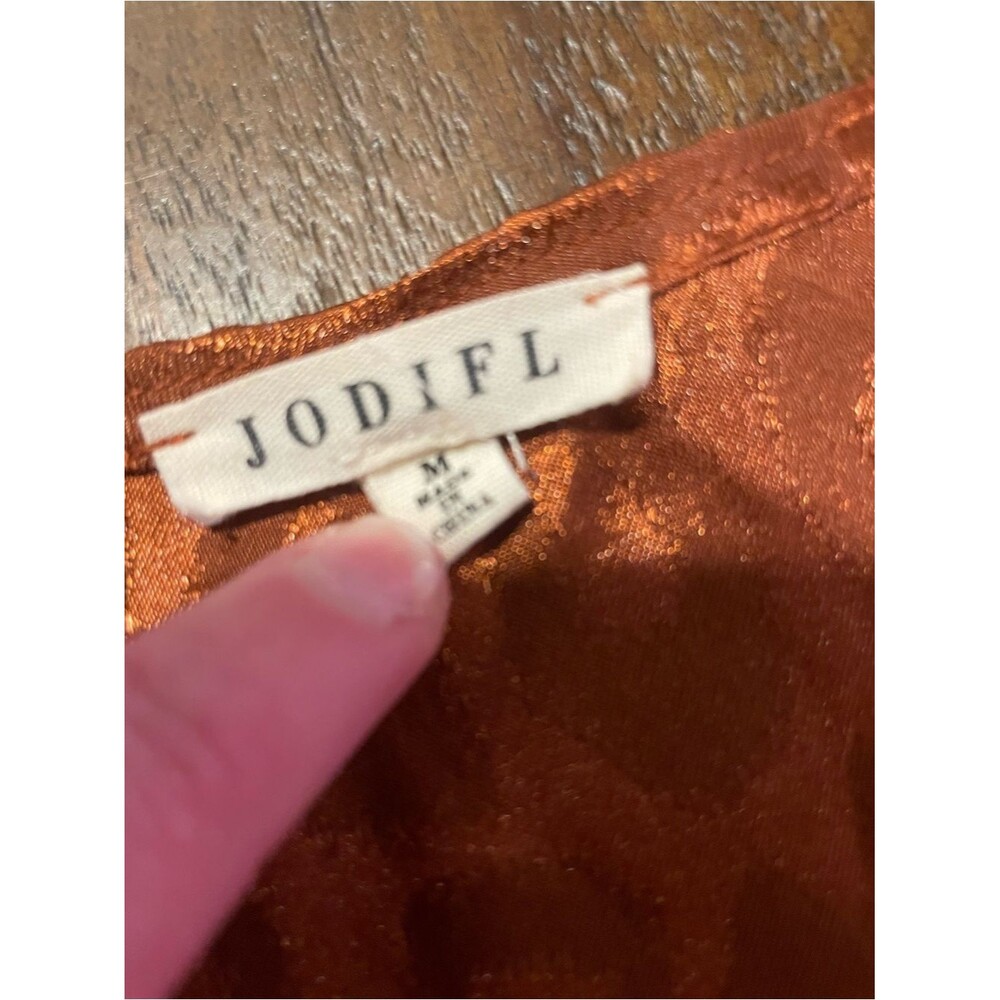 JODIFL Metallic Copper Brown Leopard Print Satin Top - Medium/Large - Picture 2 of 5